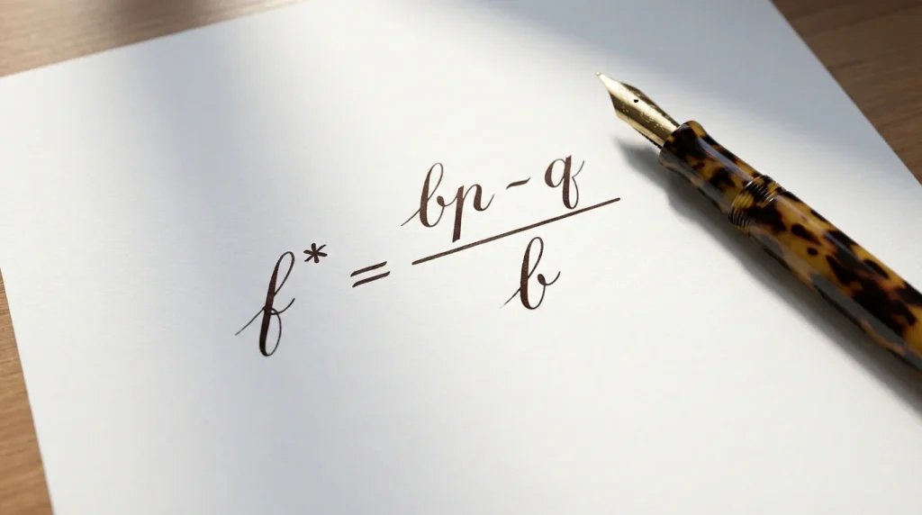 Foglio bianco con formula matematica scritta a mano e una penna stilografica