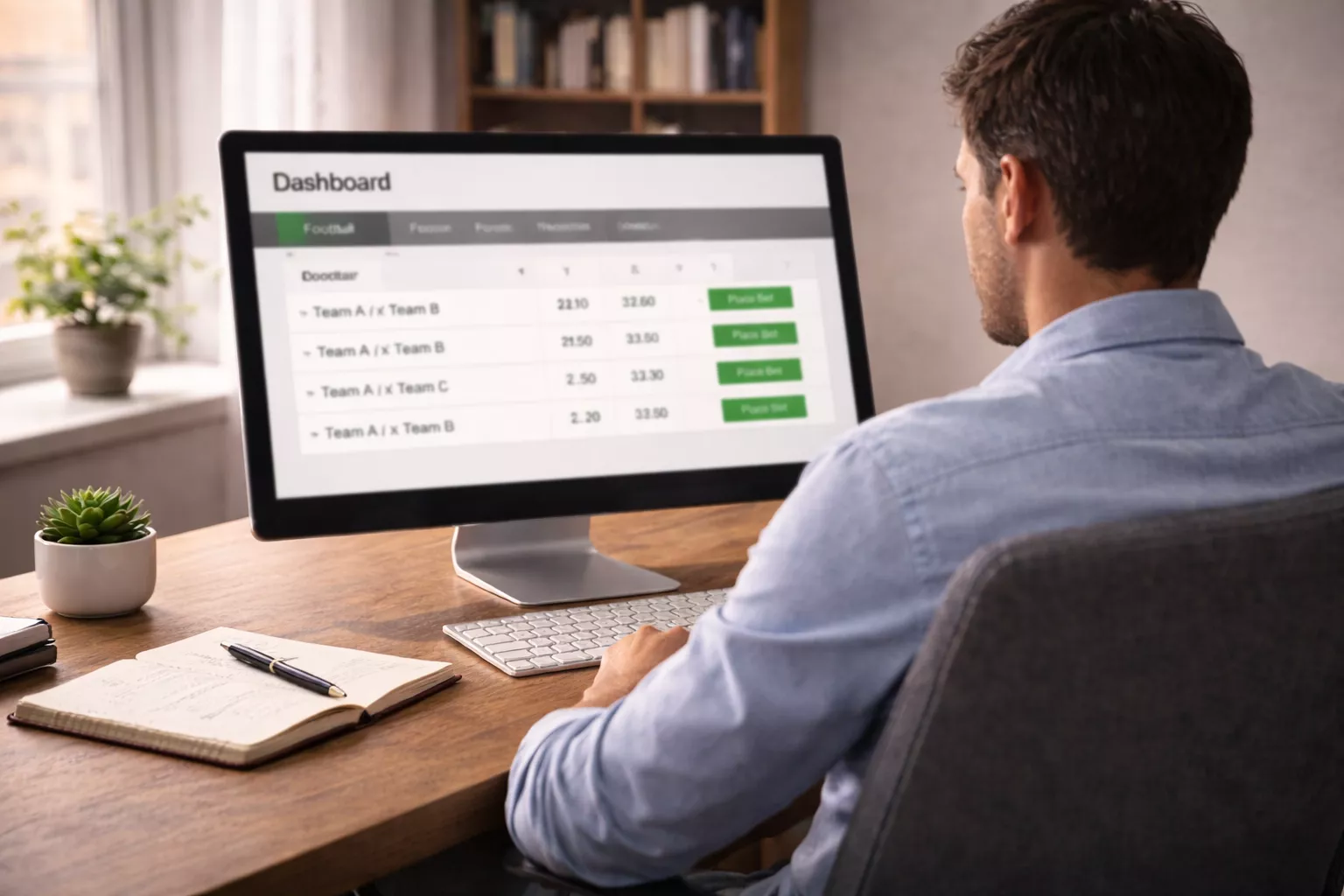 Persona concentrata che lavora al computer in un ambiente calmo e organizzato