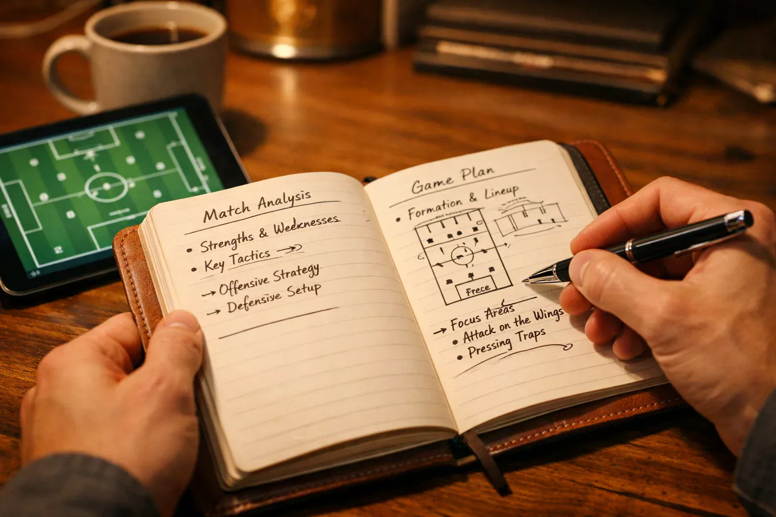 Persona prende appunti durante analisi partita