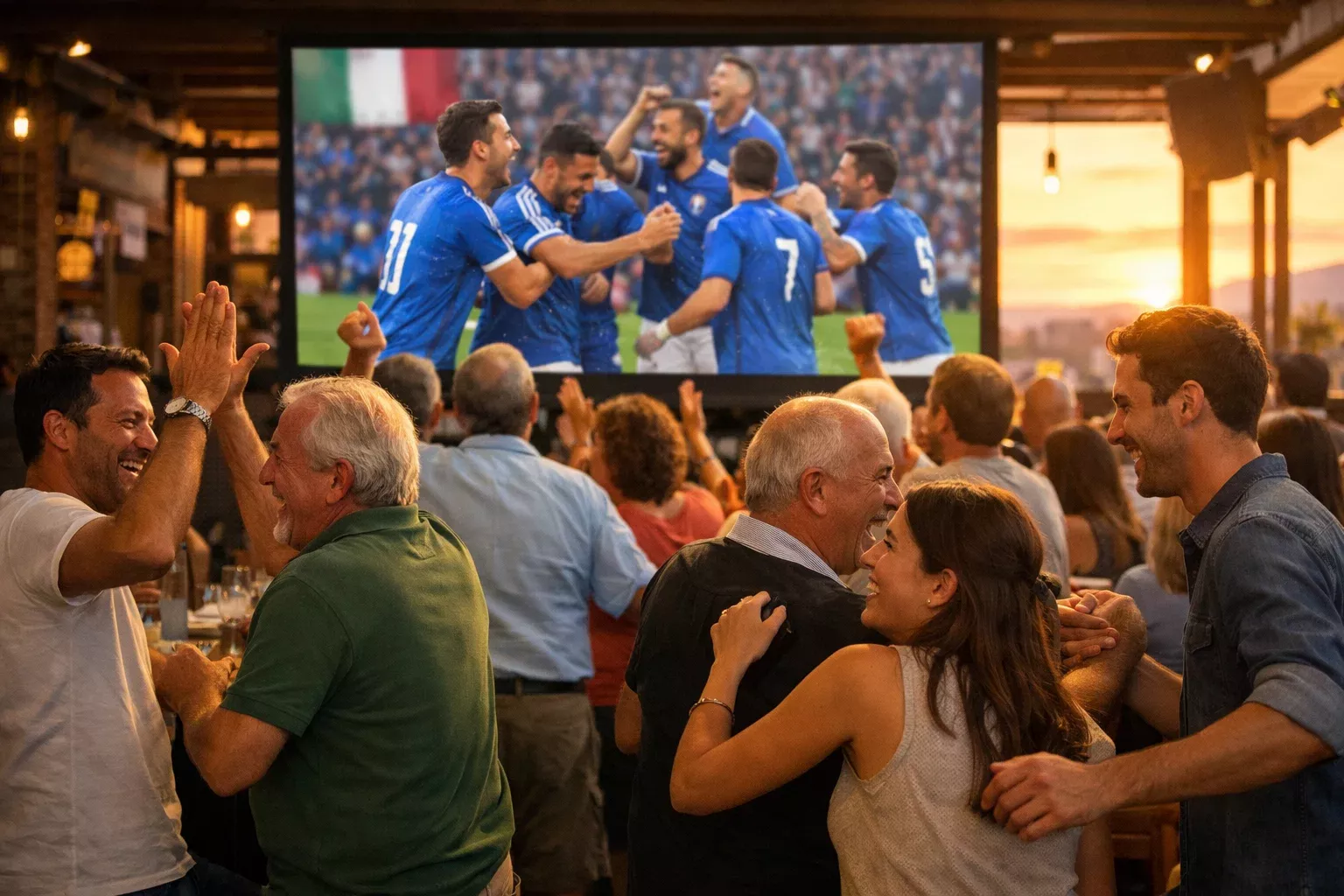 Tifosi che festeggiano guardando una partita nel weekend