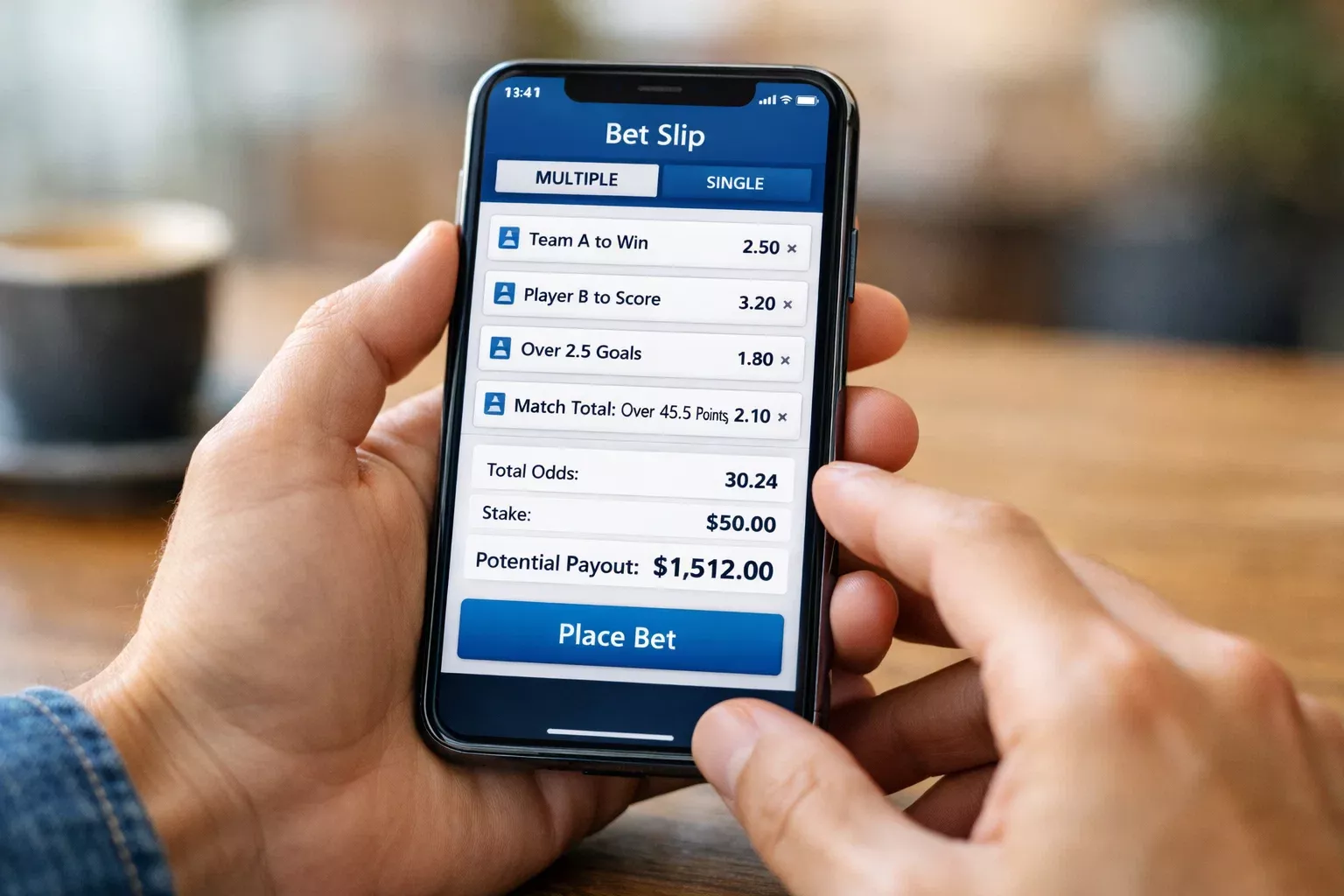 Persona che usa applicazione di scommesse su smartphone