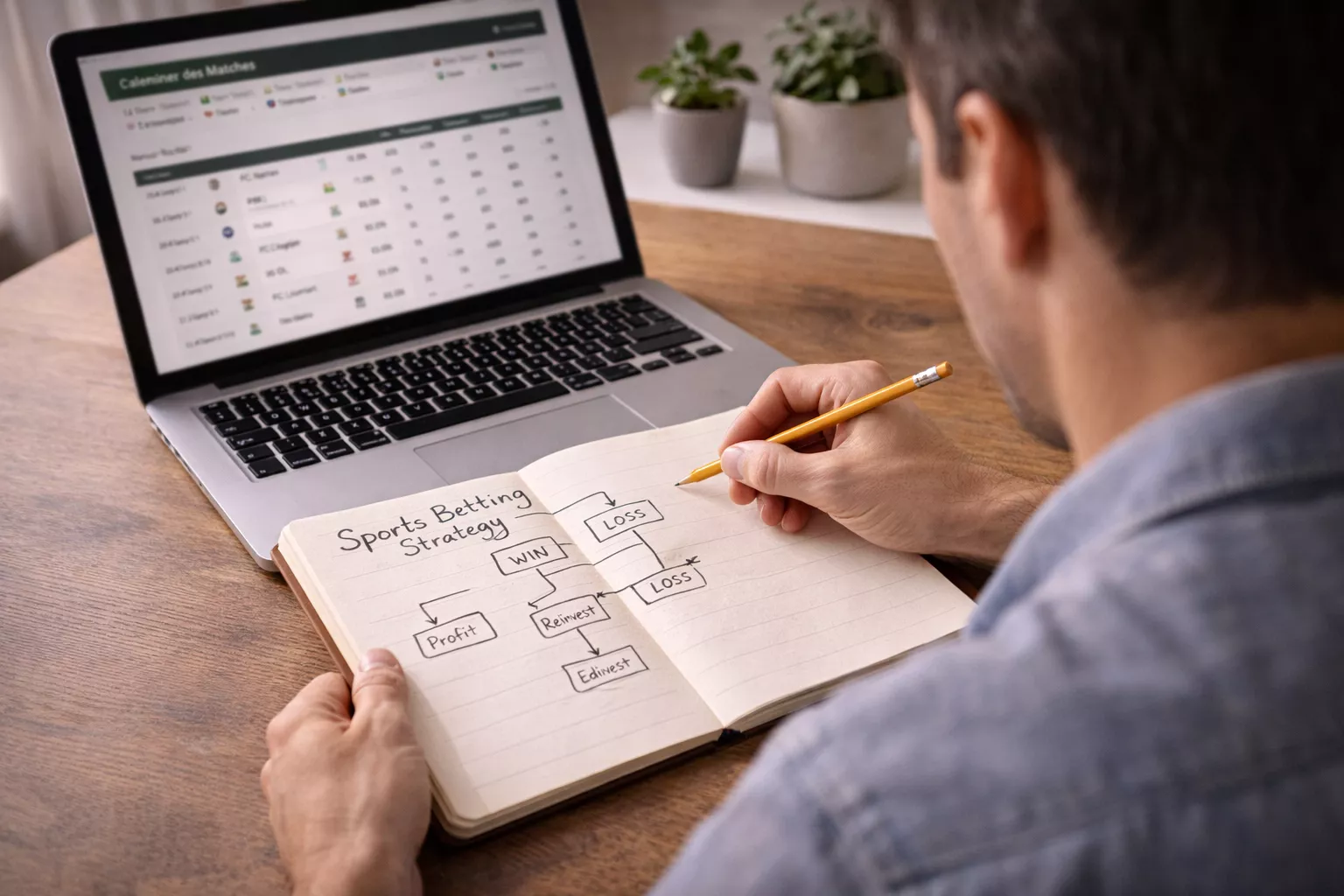 Persona pianifica strategia con appunti e laptop